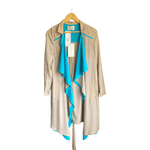 Lungta De Fancy Silk Taupe And Turquoise Long Sleeved Coat UK Size 8 - Ava & Iva