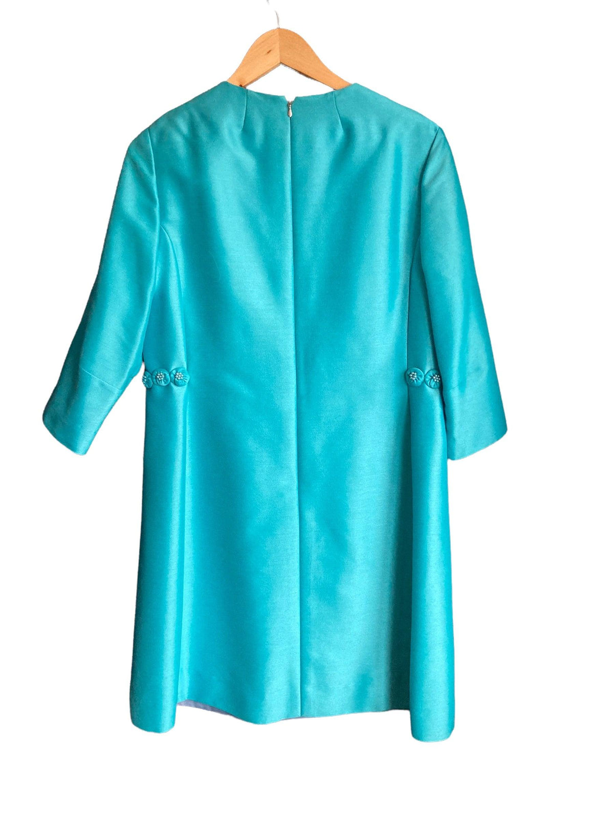 Vintage Peggy French Couture Turquoise 3/4 Sleeved Dress Suit And Long Sleeved Coat UK Size 16 - Ava & Iva