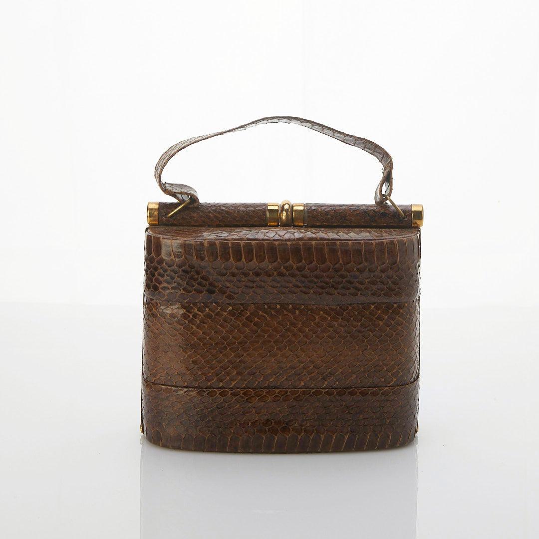 Vintage Leather Brown Snakeskin Handbag - Ava & Iva