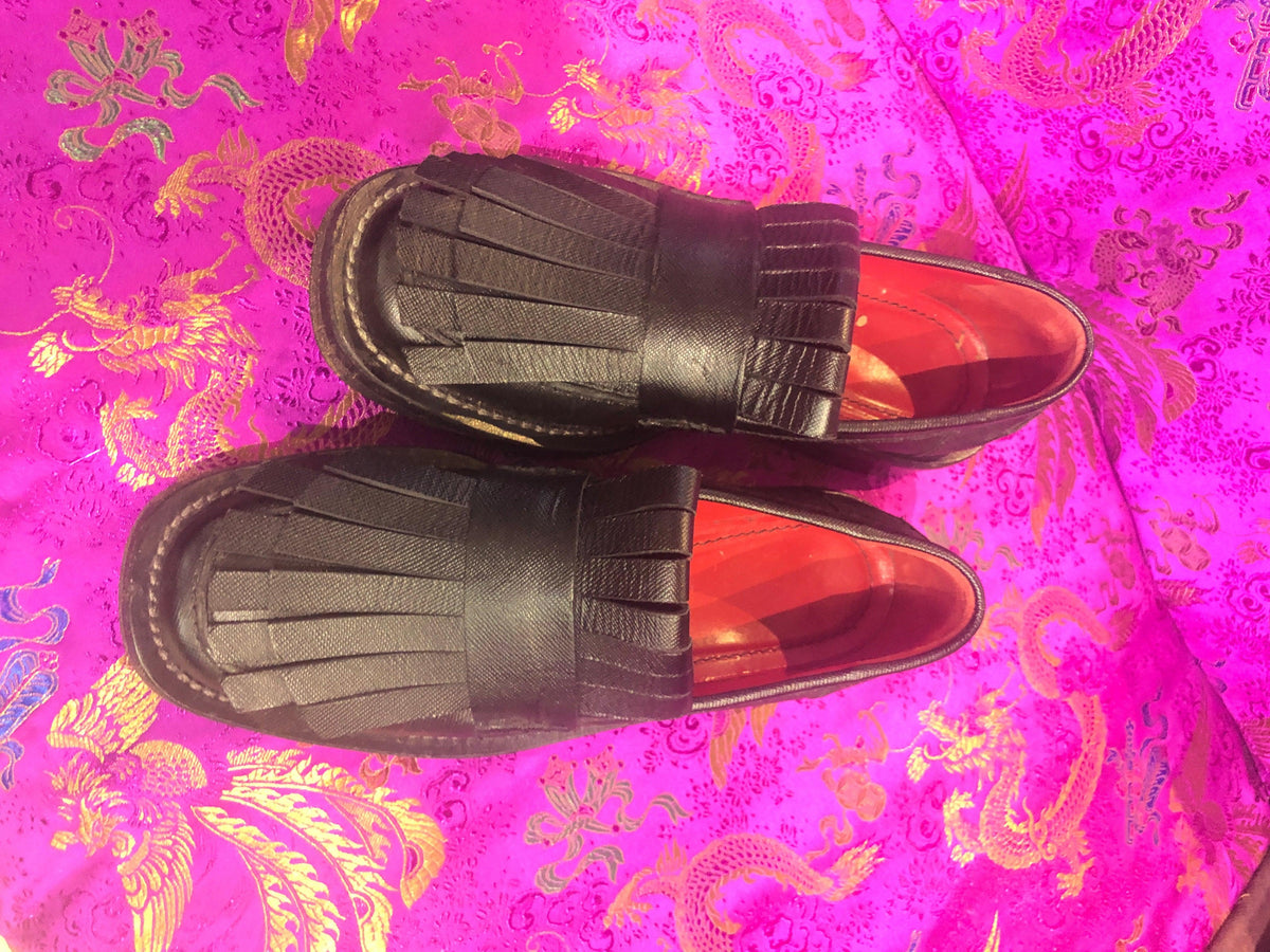 Marni funky fringed black leather brogues 37.5 - Ava & Iva