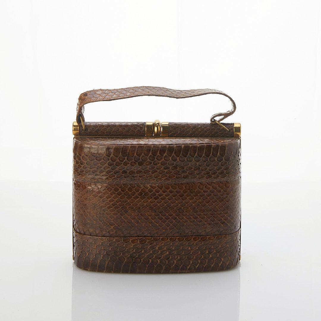 Vintage Leather Brown Snakeskin Handbag - Ava & Iva