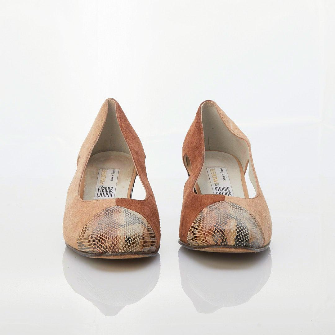 Pindiere Suede Two Tone Tan & Chestnut Court Style Shoe UK Size 6 - Ava & Iva