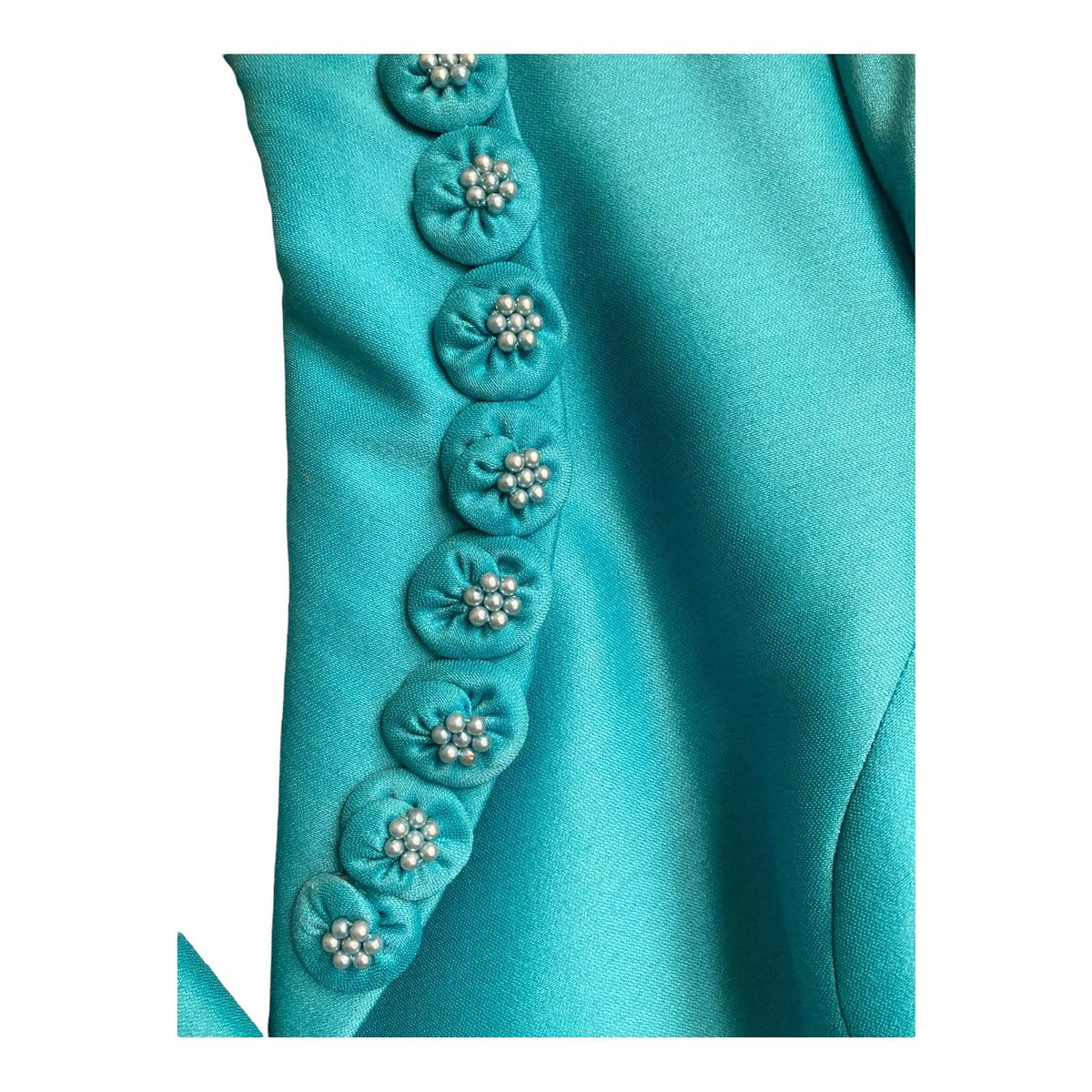 Vintage Peggy French Couture Turquoise 3/4 Sleeved Dress Suit And Long Sleeved Coat UK Size 16 - Ava & Iva