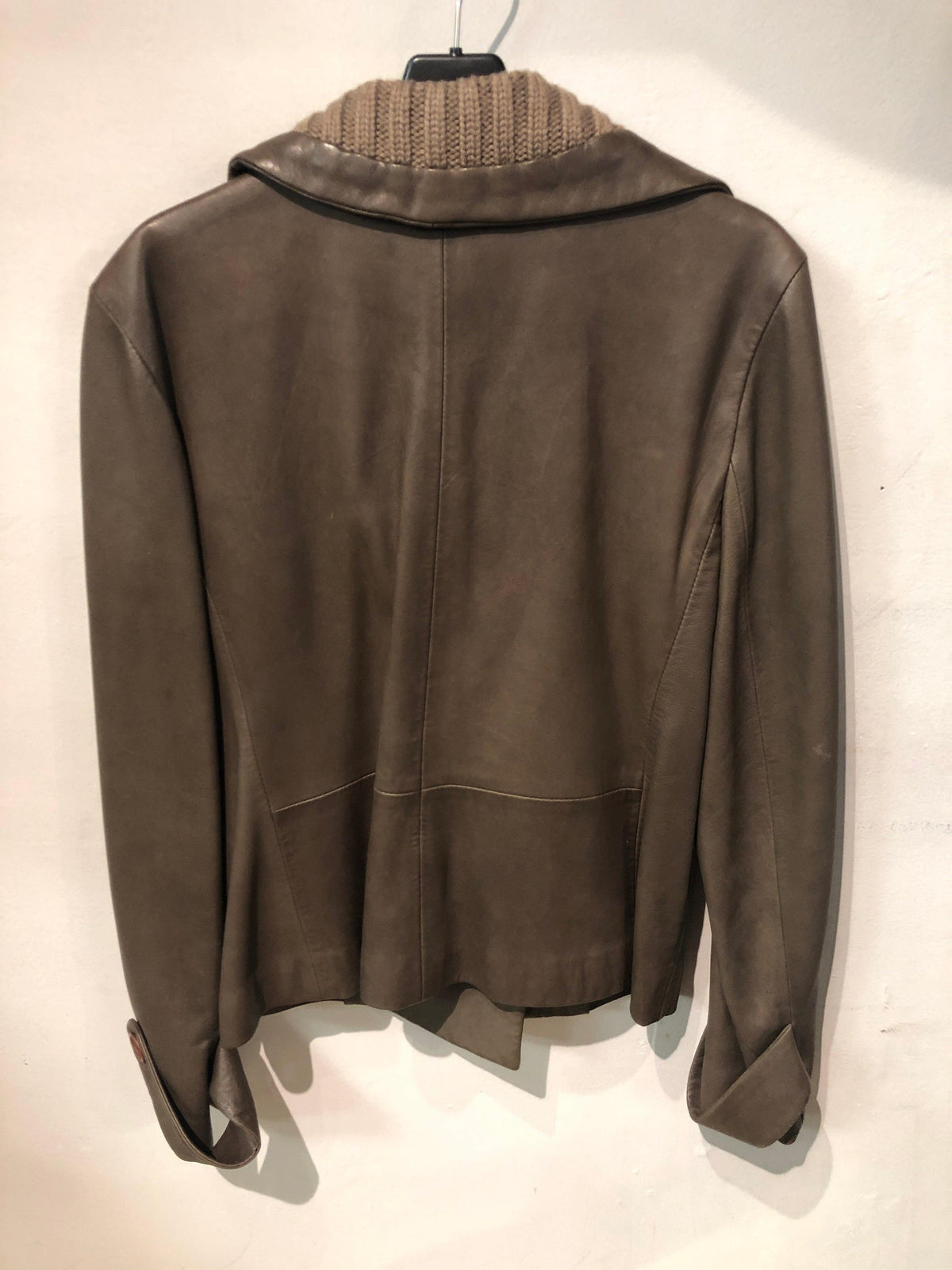 Joseph Brown Leather Jacket with Soft Collar Size 12 (42) - Ava & Iva