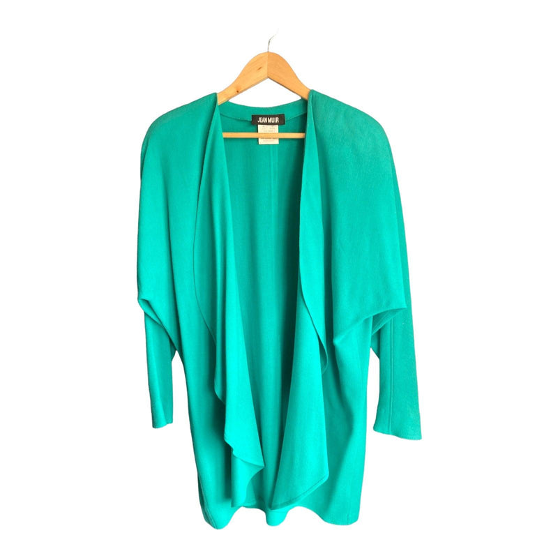 Vintage Jean Muir Wool Emerald Green Waterfall Front Long Sleeved Jacket UK Size 16 - Ava & Iva