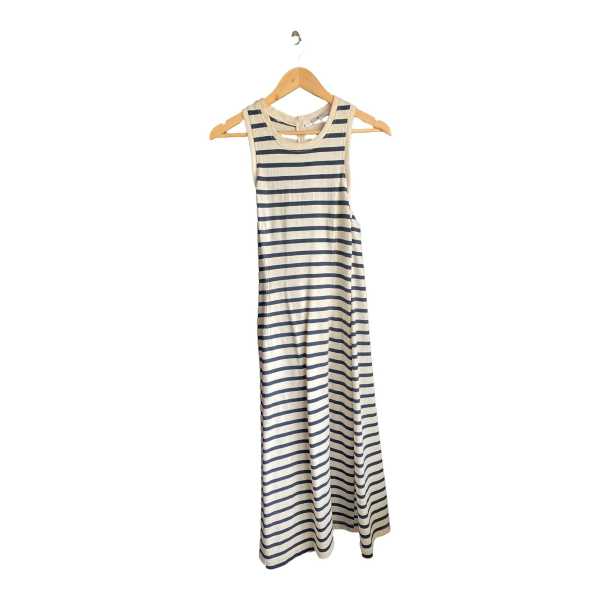 Alexander Wans Cotton Navy And Cream Racer Baked Sleeveless Dress UK Size Large - Ava & Iva