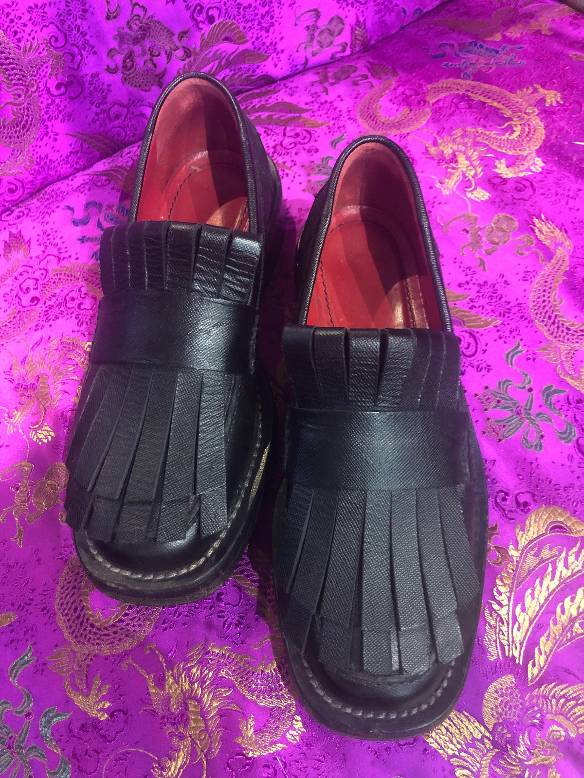 Marni funky fringed black leather brogues 37.5 - Ava & Iva