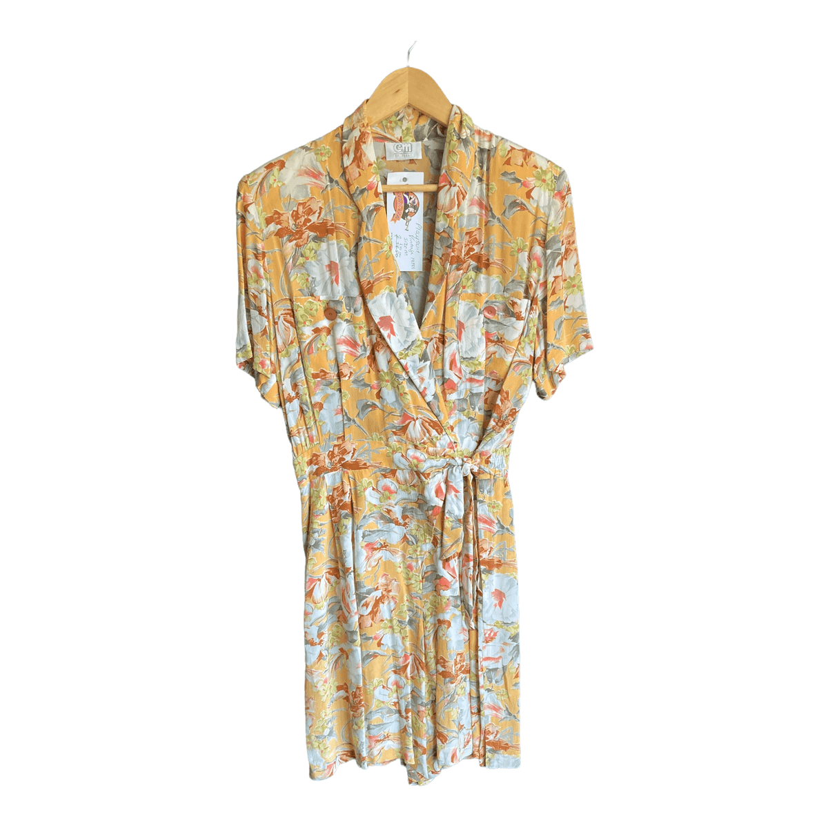 CM Vintage Yellow Floral Patterned Short Sleeved Playsuit UK Size 16 - Ava & Iva