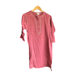 Soft Grey Cotton Rose Pink Embroidered Beach Cover Up Style 3/4 Sleeved Dress UK Size 12 - Ava & Iva