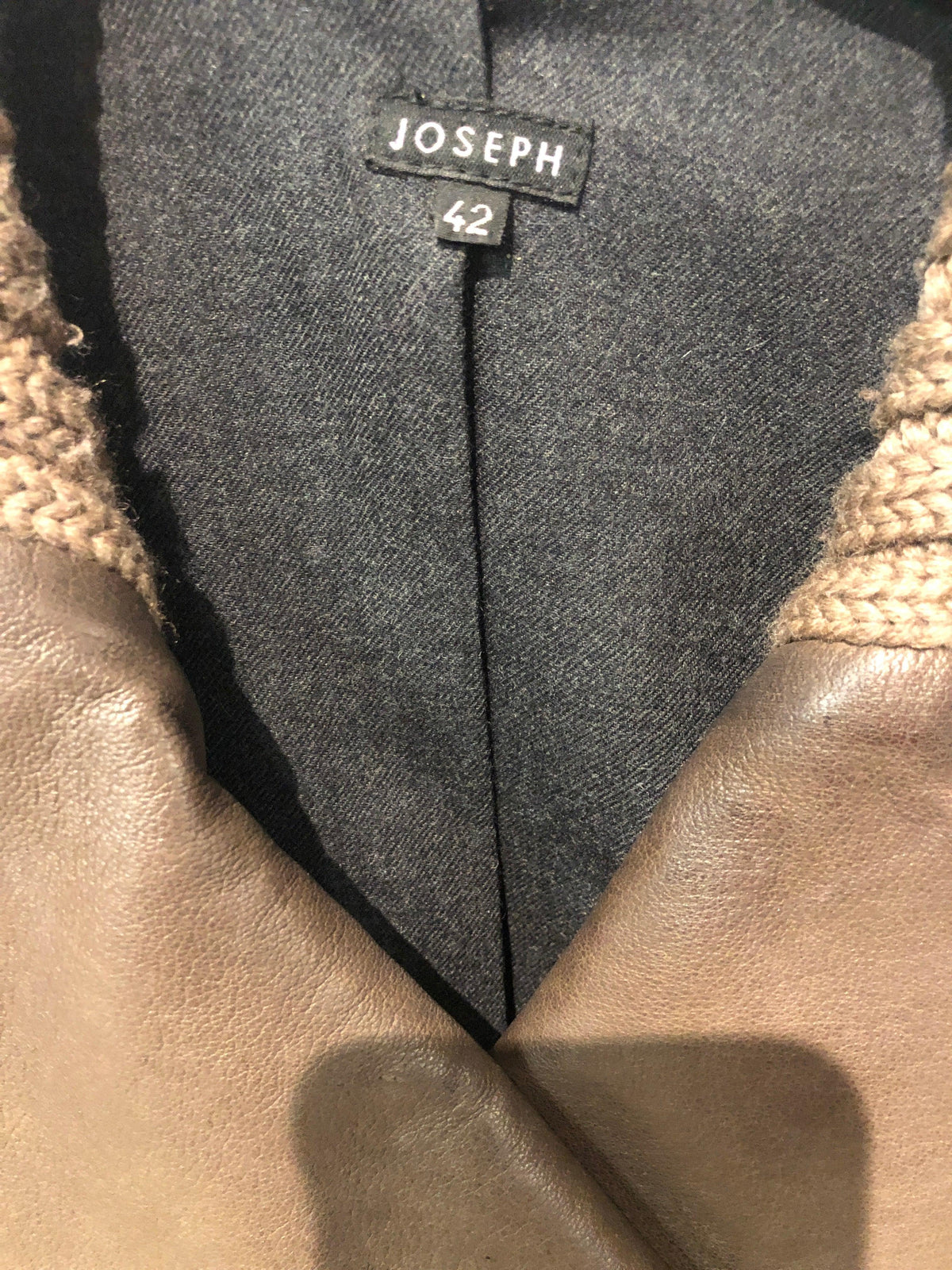 Joseph Brown Leather Jacket with Soft Collar Size 12 (42) - Ava & Iva