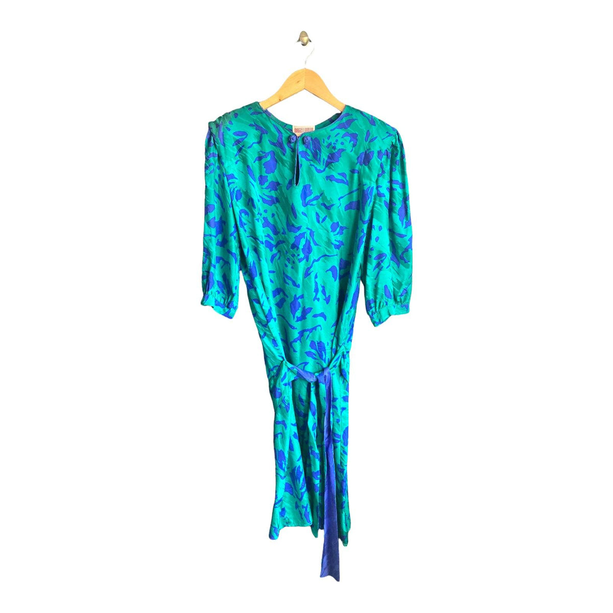 Jeannene Booher Silk Green And Blue 3/4 Sleeved Dress UK Size 12 - Ava & Iva