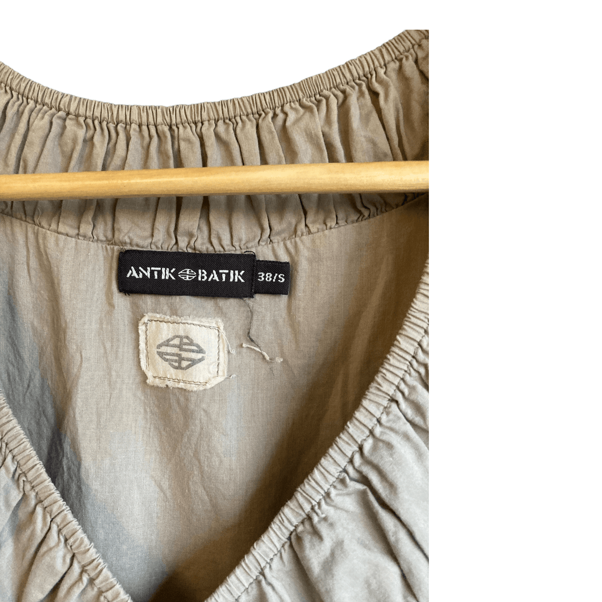 Antik Batik Cotton Taupe And Black Short Sleeved Dress UK Size 10 - Ava & Iva