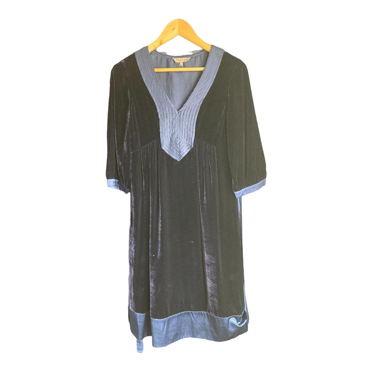 Jigsaw Silk Trimmed Navy Long Sleeved Dress UK Size Small - Ava & Iva