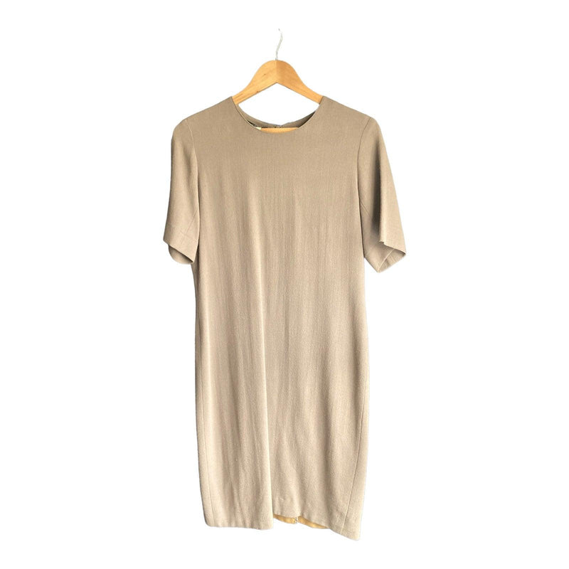 Vintage Jean Muir Wool Taupe Short Sleeved Dress UK Size 10 - Ava & Iva