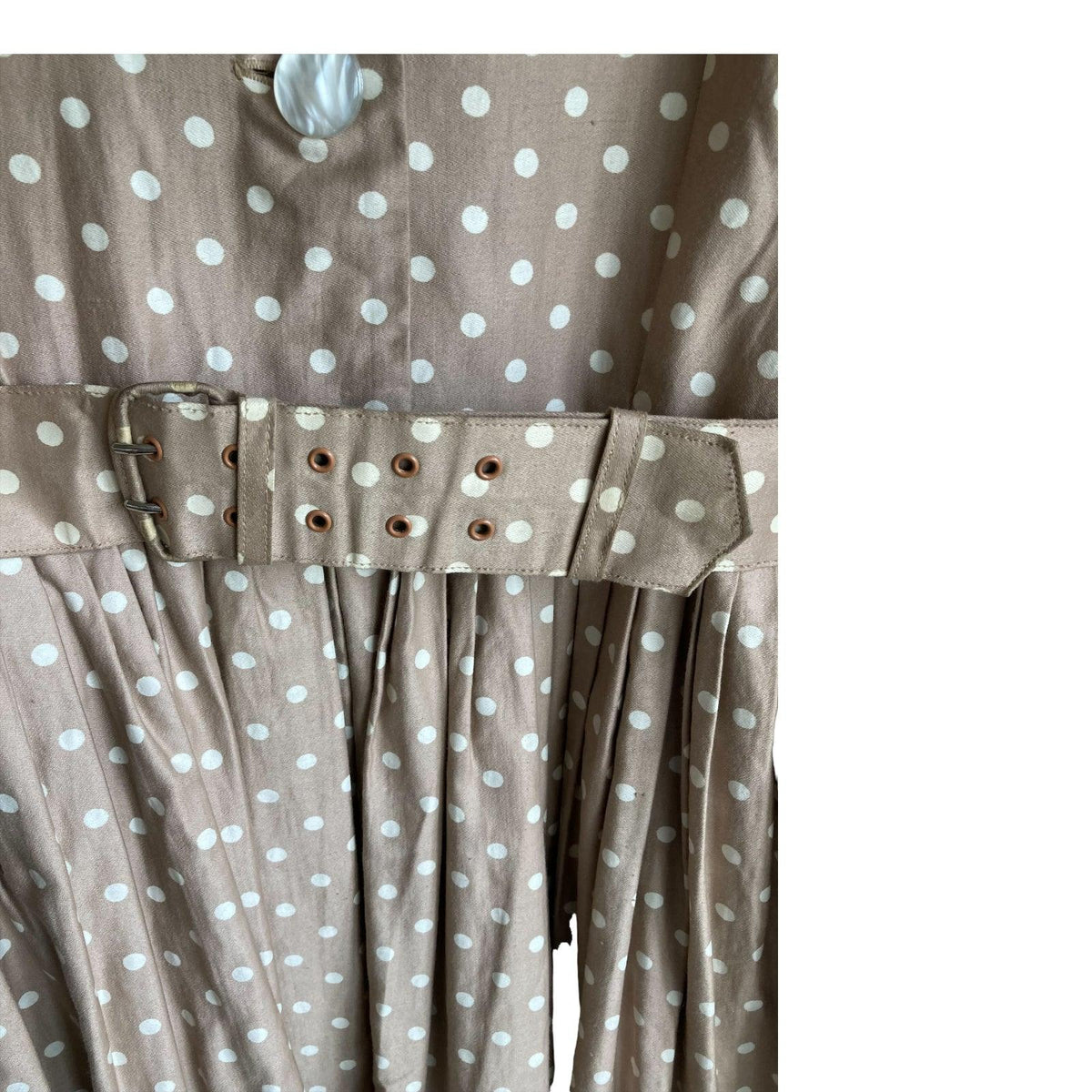 Rofashion Cotton Beige And Cream Polka Dot 3/4 Sleeved Dress UK Size 10 - Ava & Iva