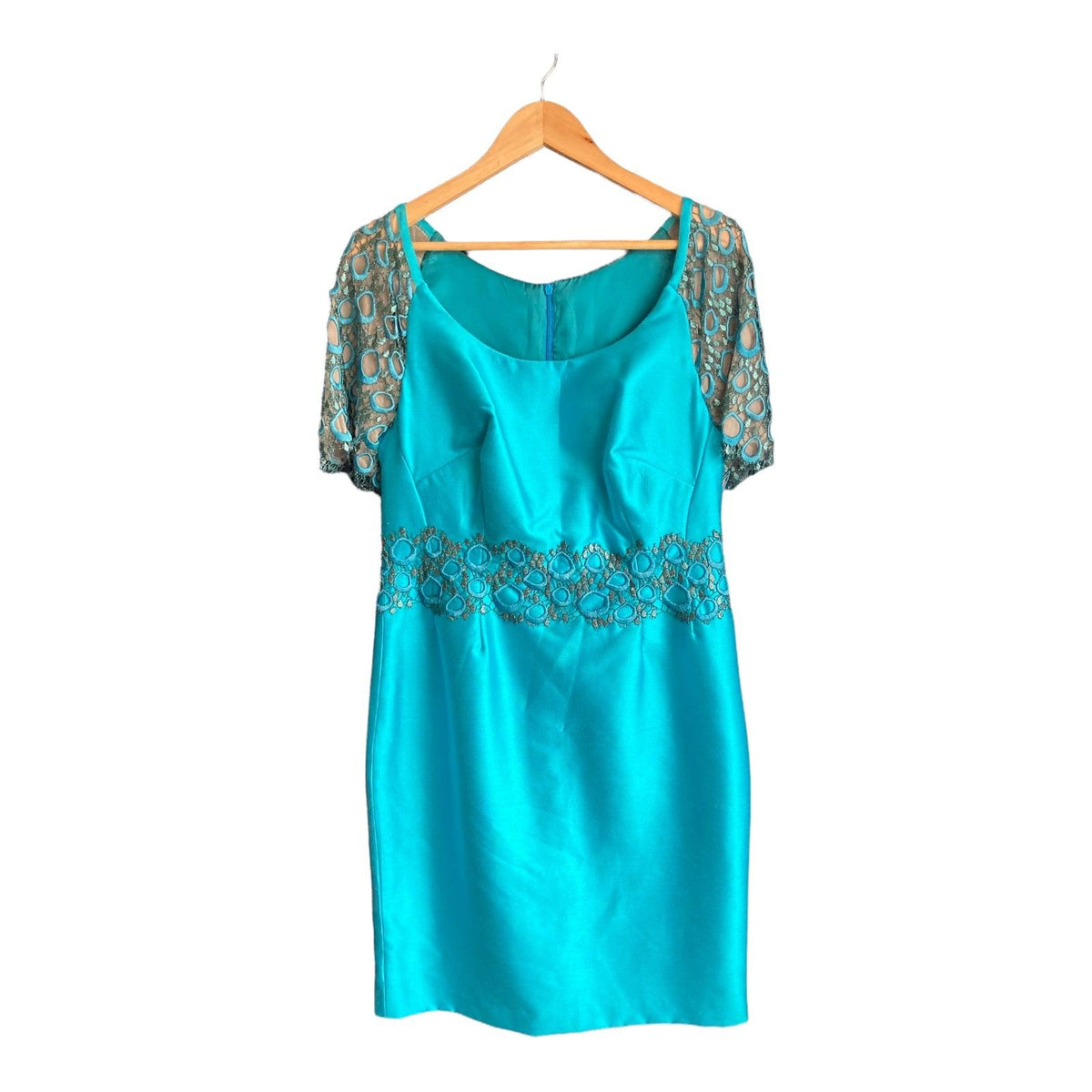 Vintage occasion Turquoise Short Sleeved Dress And Matching Long Sleeved Coat UK Size 14 - Ava & Iva