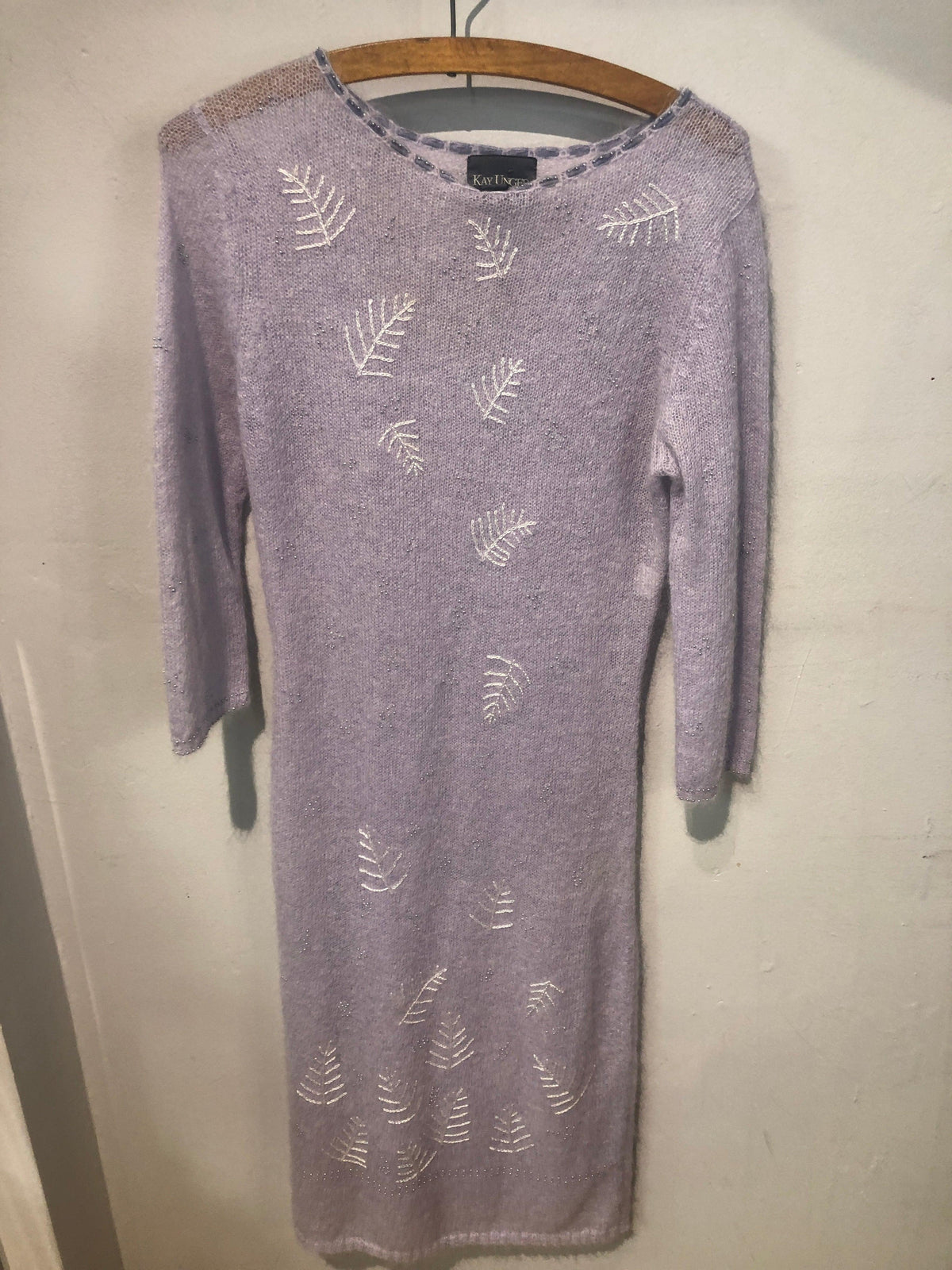 Kay Unger fine mohair lilac dress with silver embroidered leaves. Size M - Ava & Iva