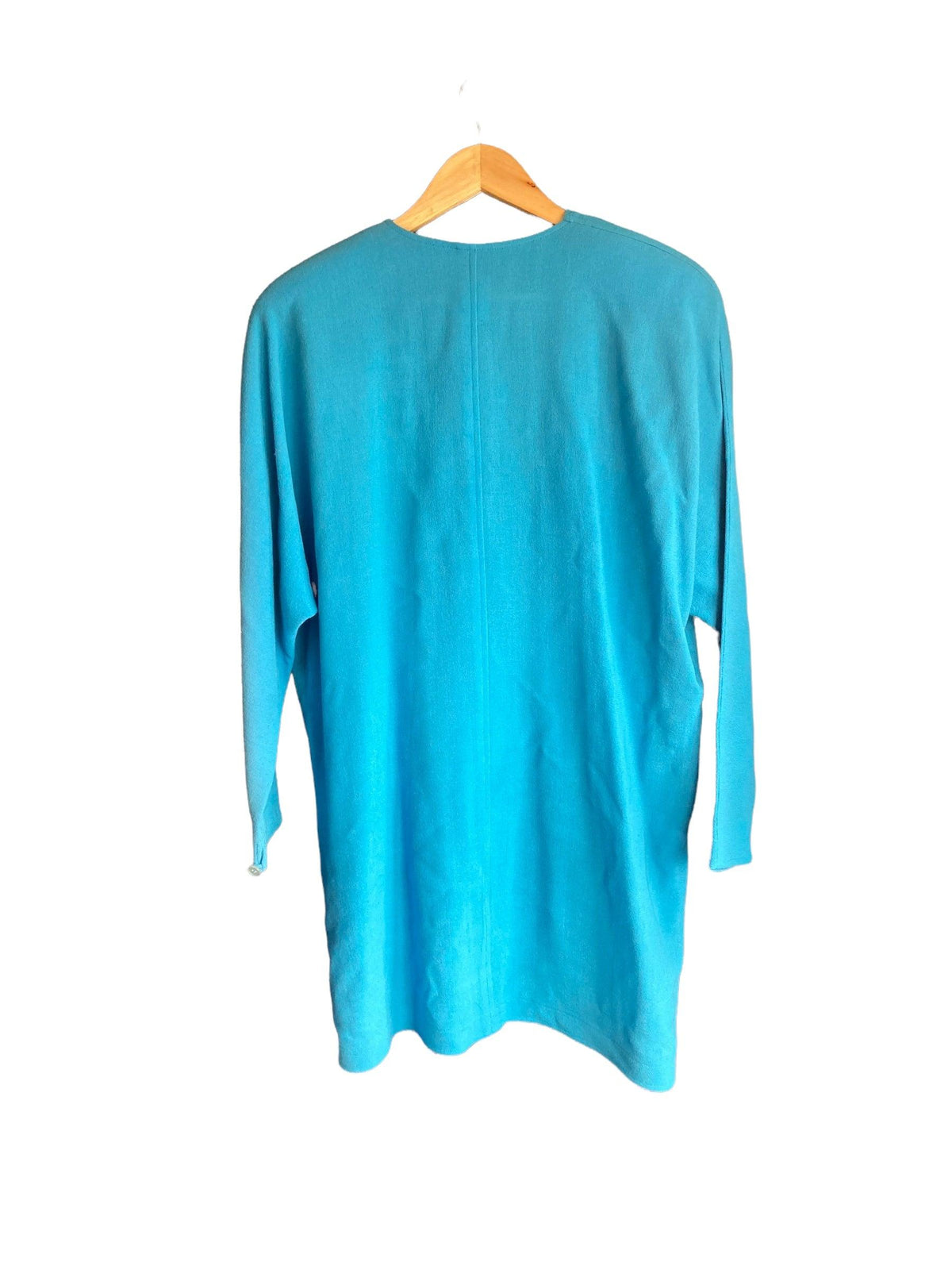 Vintage Jean Muir Wool Turquoise Waterfall Front Long Sleeved jacket UK Size 16 - Ava & Iva