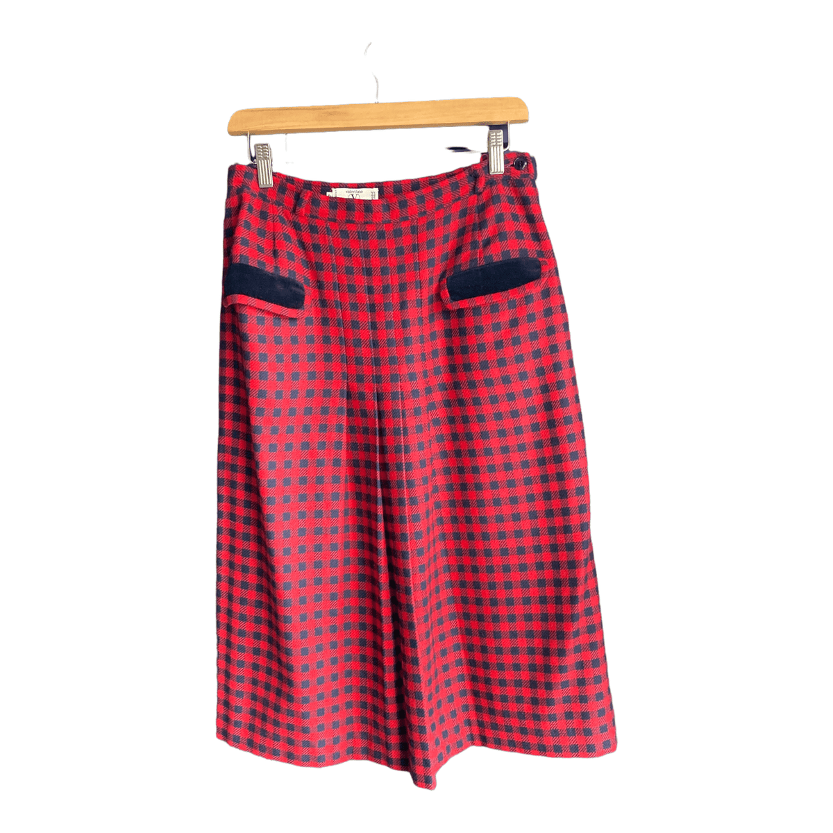 Valentino Wool Red And Navy Checked Skirt UK Size 12 - Ava & Iva
