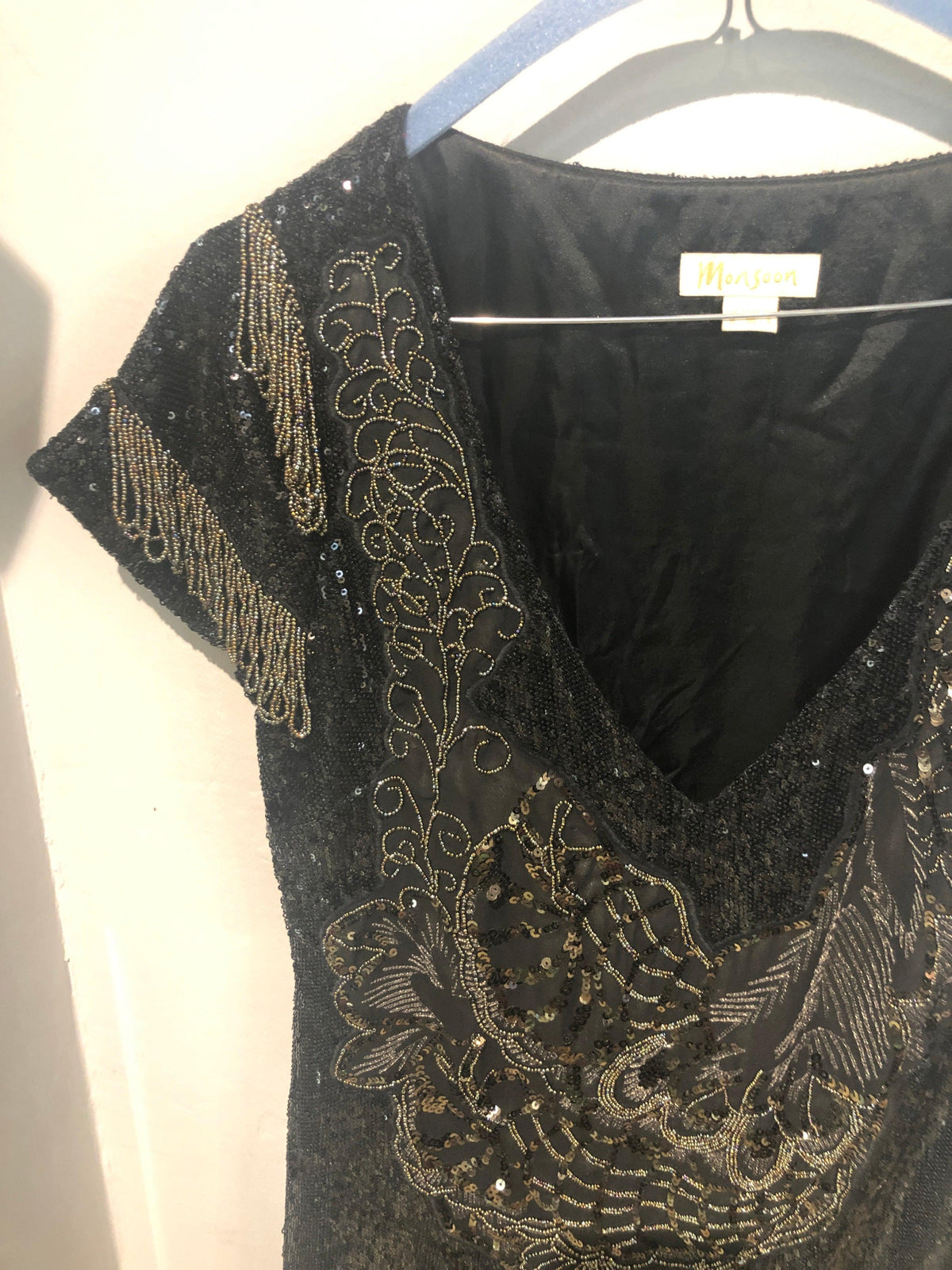 Monsoon black flapper 1920's Gatsby beaded/sequin cocktail dress UK size 8 - Ava & Iva