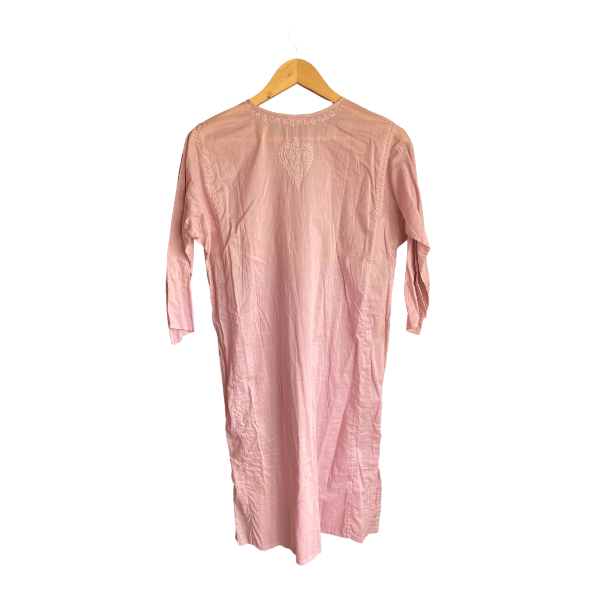 Soft Grey Cotton Pink Embroidered Beach Cover Up Style 3/4 Sleeved Dress UK Size 12 - Ava & Iva