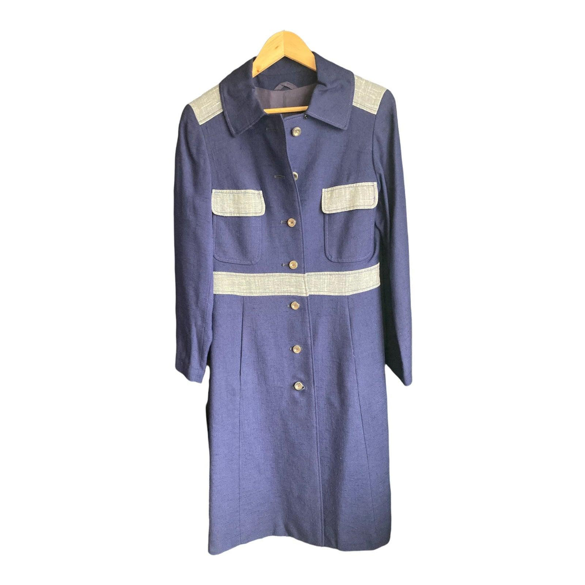 Vintage Peters Brothers Navy Sleeveless Shift Dress And Coat Suit UK Size 10 - Ava & Iva