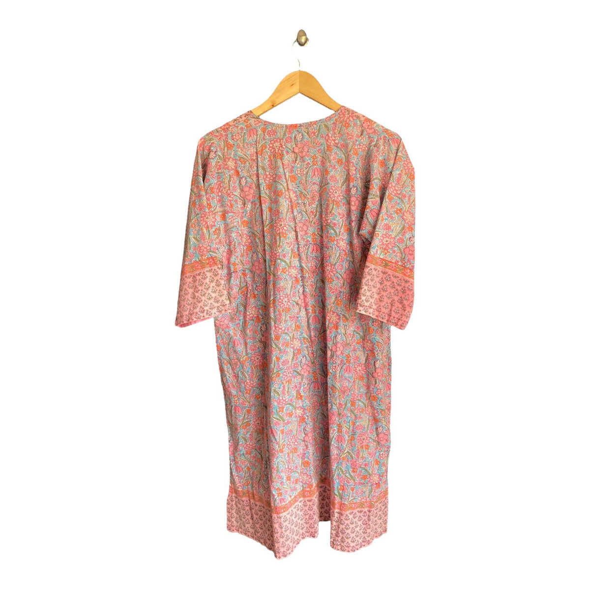 Anokhi Cotton Pink And Blue Patterned Long Sleeved Dress UK Size Large - Ava & Iva