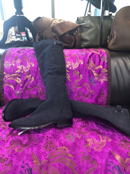Keith Scarrot blue suede over the knee boots. New, size 5 (38) - Ava & Iva
