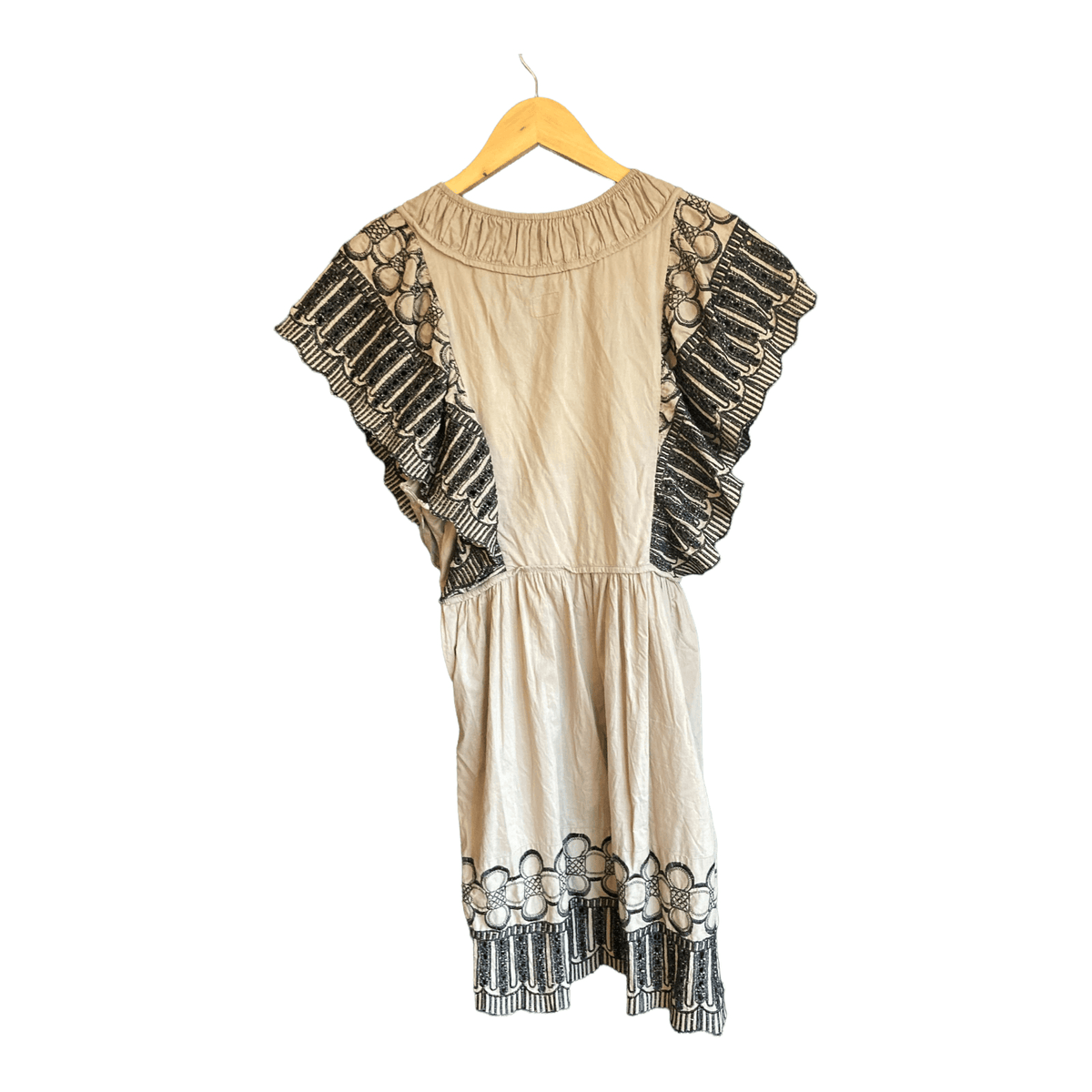 Antik Batik Cotton Taupe And Black Short Sleeved Dress UK Size 10 - Ava & Iva