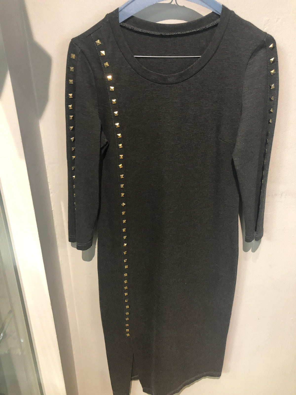 Max Mara Grey Dress with gold Colour Studs UK Size 10 - Ava & Iva