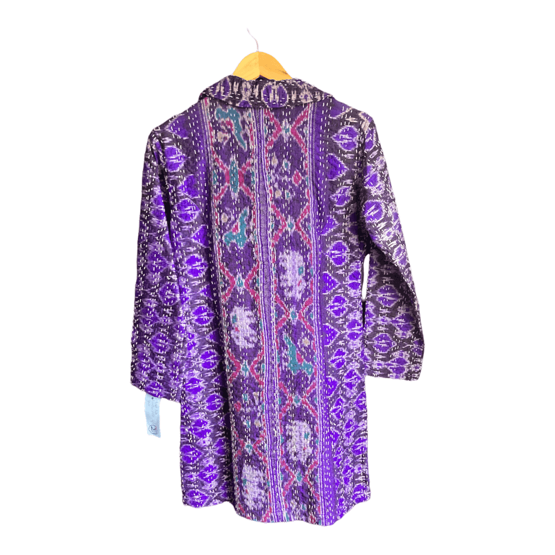 Frangipani Silk Purple Multi-Coloured Long Sleeved Coat UK Size 12 - Ava & Iva