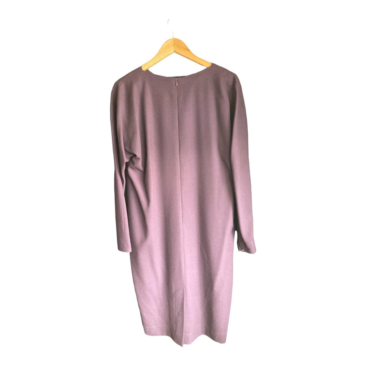 Vintage Jean Muir Crepe Purple Long Sleeved Dress and Matching Coat Suit UK Size 14 - Ava & Iva