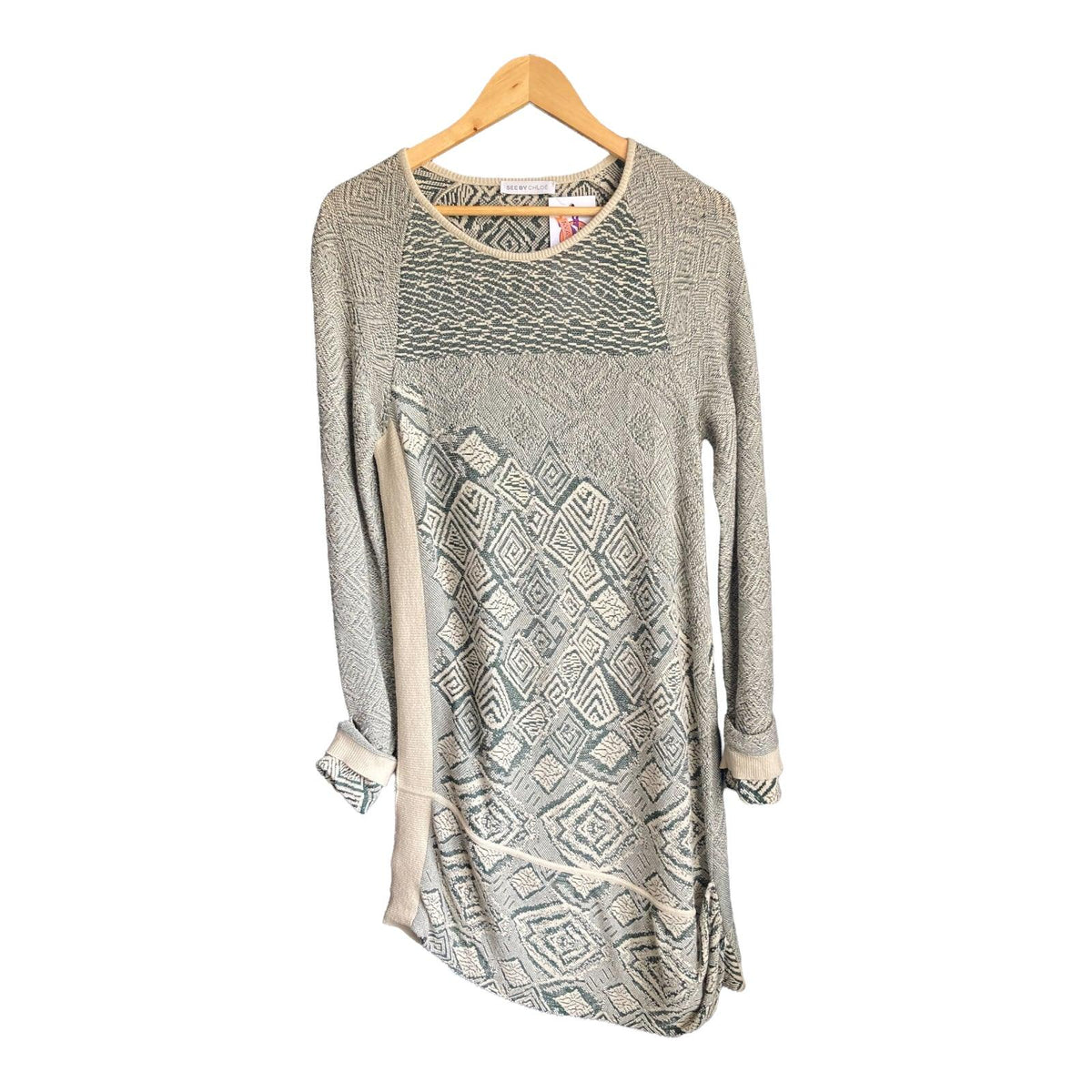 See BY Chloe Wool Mix Green And Cream Long Sleeved Dress UK Size 12 - Ava & Iva
