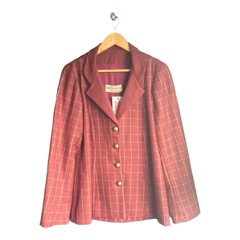 Jenny Edwards-Moss Wool Burgundy Checked Skirt Suit UK Size 14 - Ava & Iva
