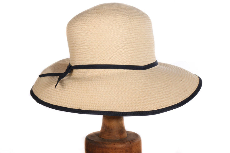 Cream Straw Summer Hat with Navy Band and Rim 55cm - Ava & Iva