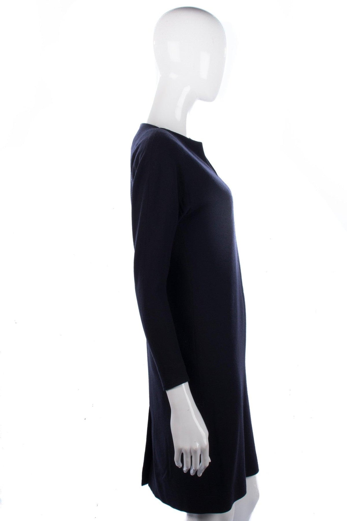 Jean Muir Vintage Wool Crepe Dress Navy Blue Size 8 - Ava & Iva