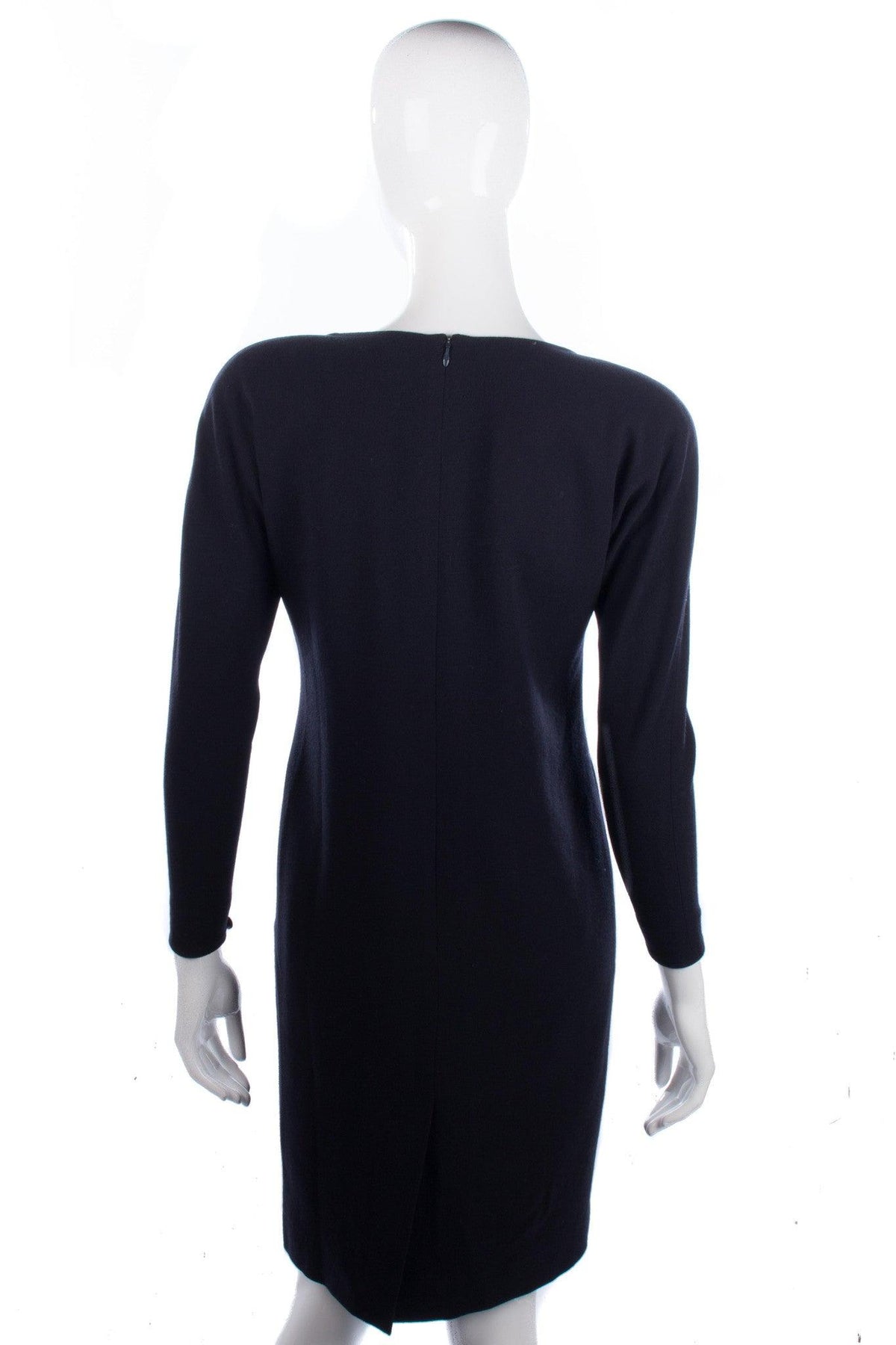 Jean Muir Vintage Wool Crepe Dress Navy Blue Size 8 - Ava & Iva