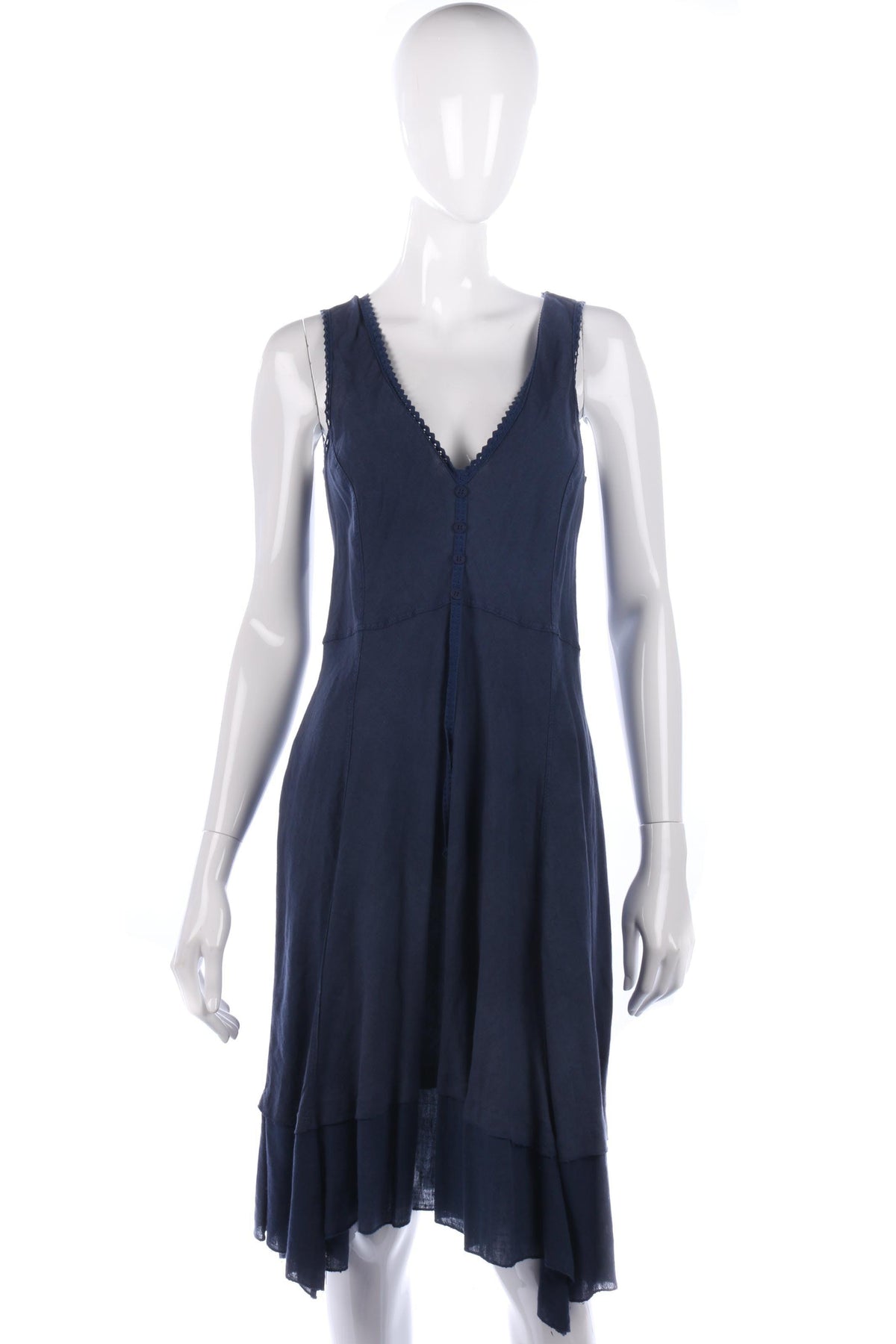 Peruzzi 100% Linen Italian Sleeveless Dress Navy Size 10 - Ava & Iva