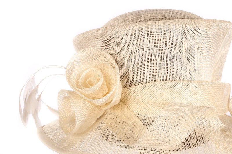Pale Yellow Cream Formal Hat with Flower Detail 57cm - Ava & Iva