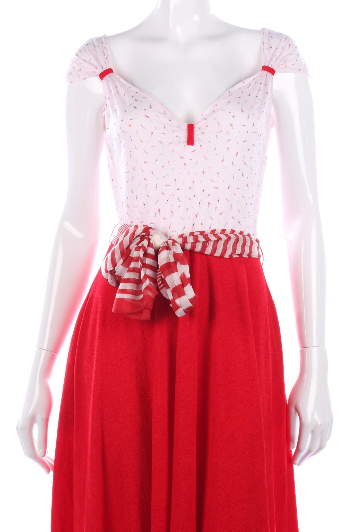 Marvie vintage dress with red skirt and white patterned top size M - Ava & Iva
