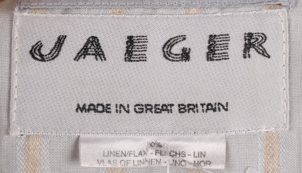 Jaeger Long Jacket Linen Grey and Gold Striped Size 14 - Ava & Iva