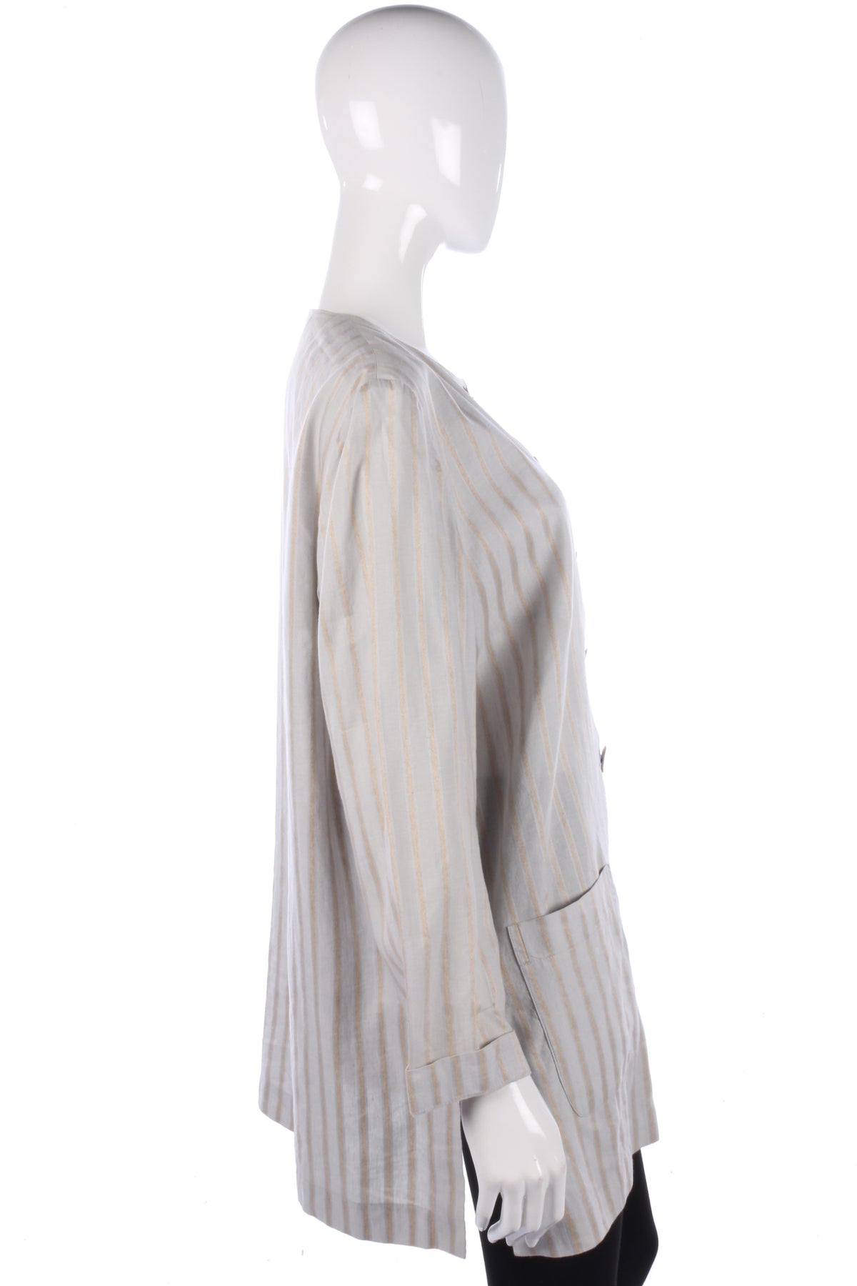 Jaeger Long Jacket Linen Grey and Gold Striped Size 14 - Ava & Iva