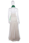 Vintage Long Strapless Evening Dress Pleated Ivory with Green Scarf Size 10 - Ava & Iva