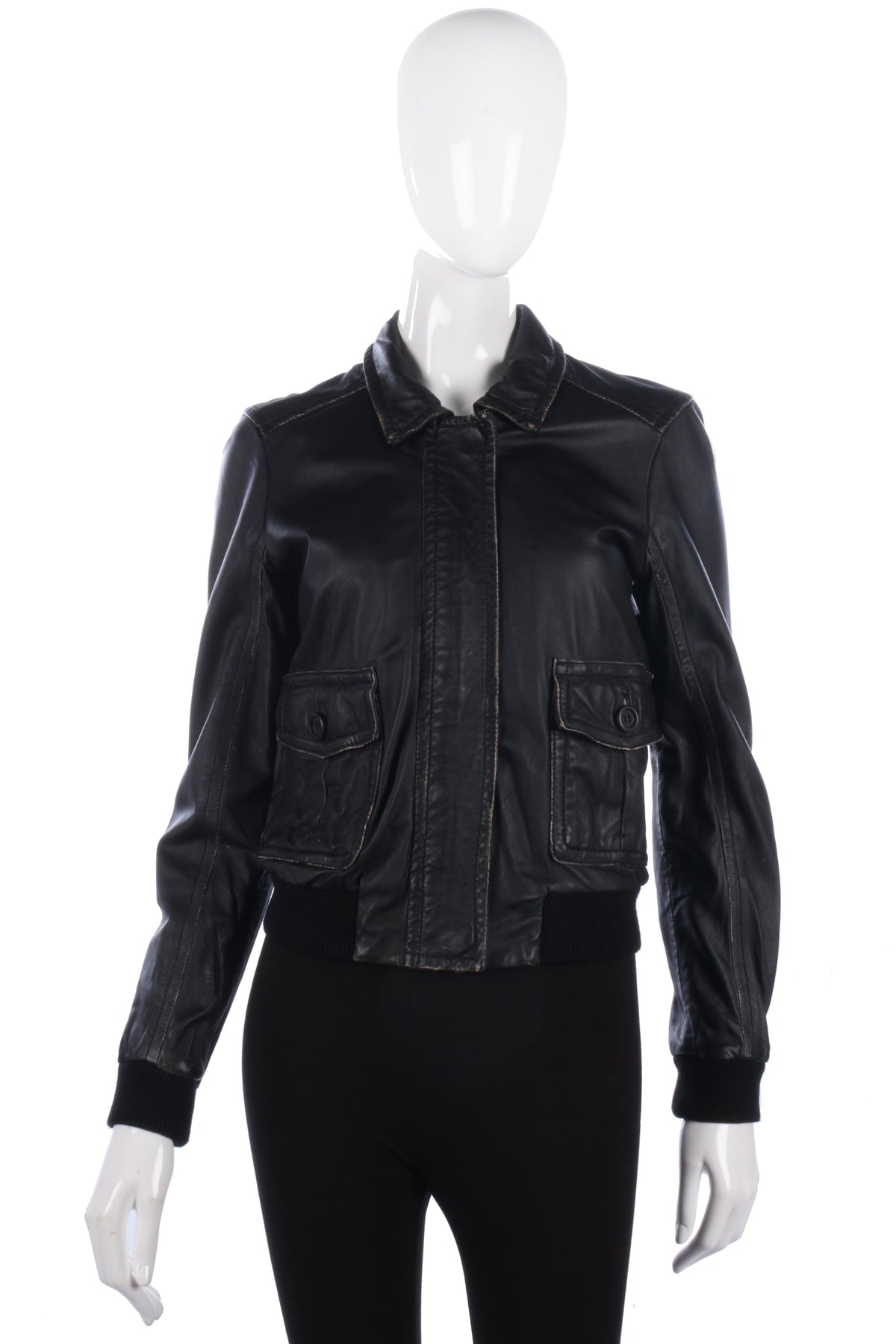 J Crew Soft Leather Bomber Jacket Black UK 8 - Ava & Iva