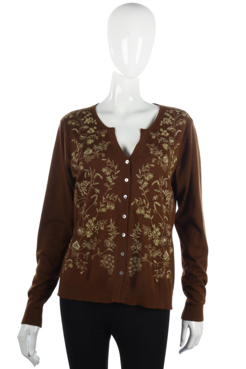 Wrap silk and cashmere brown embroidered cardigan - Ava & Iva