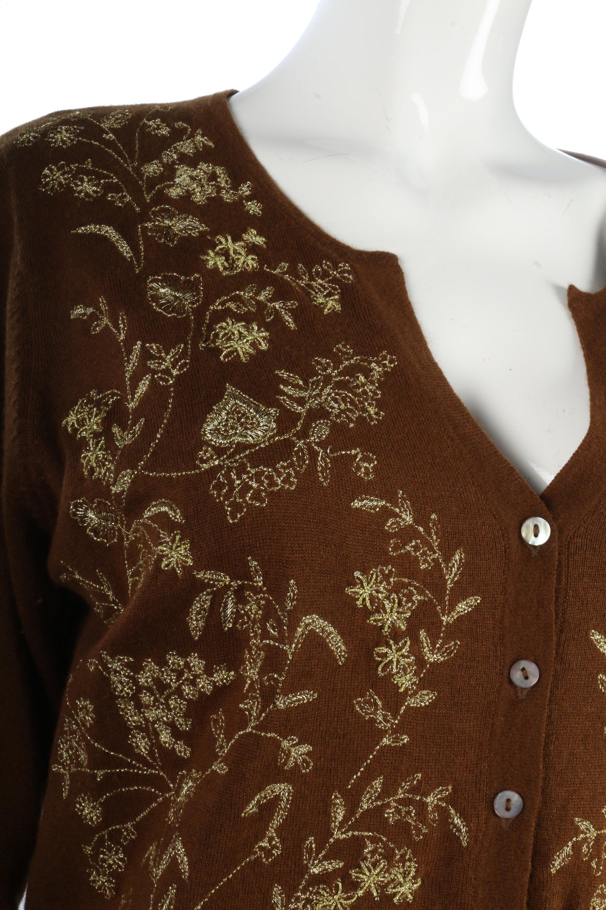 Wrap silk and cashmere brown embroidered cardigan - Ava & Iva