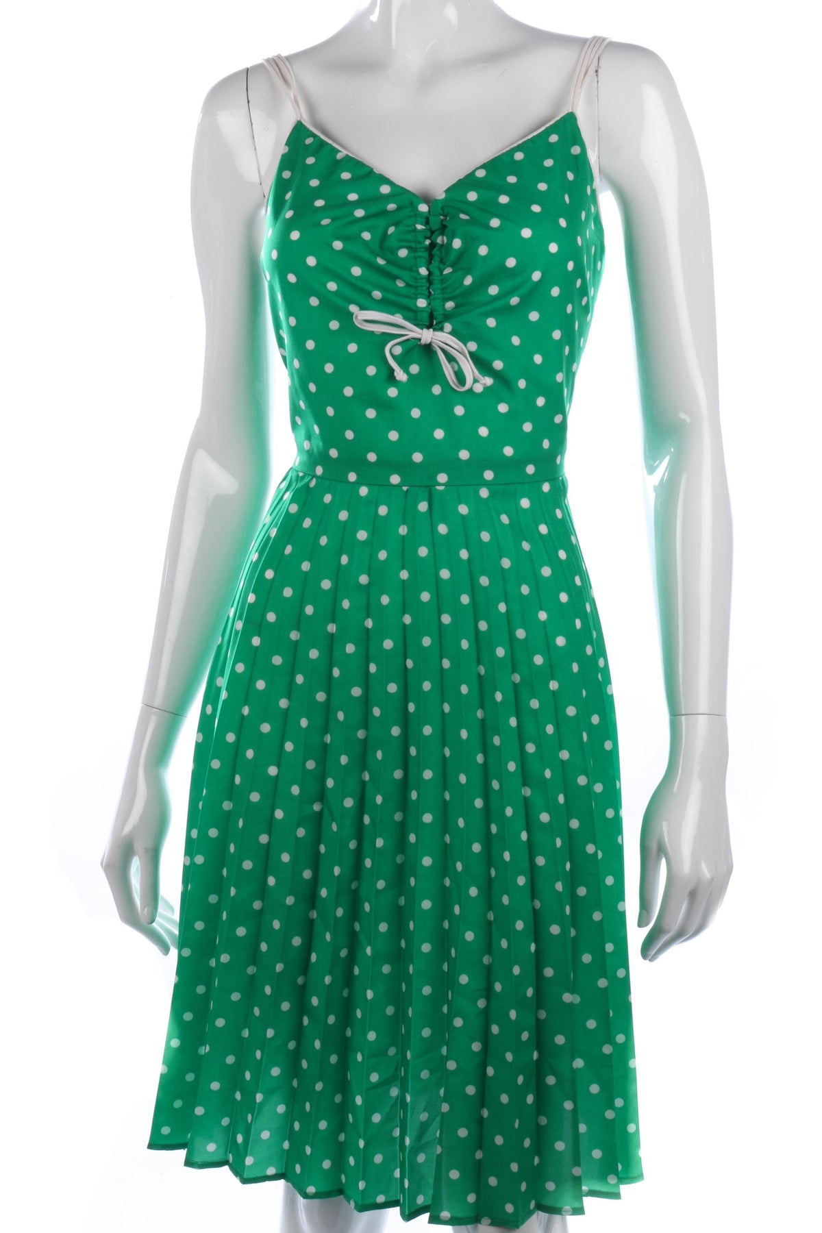 Vintage pleated 1970's green and white spotted dress, size S/M - Ava & Iva