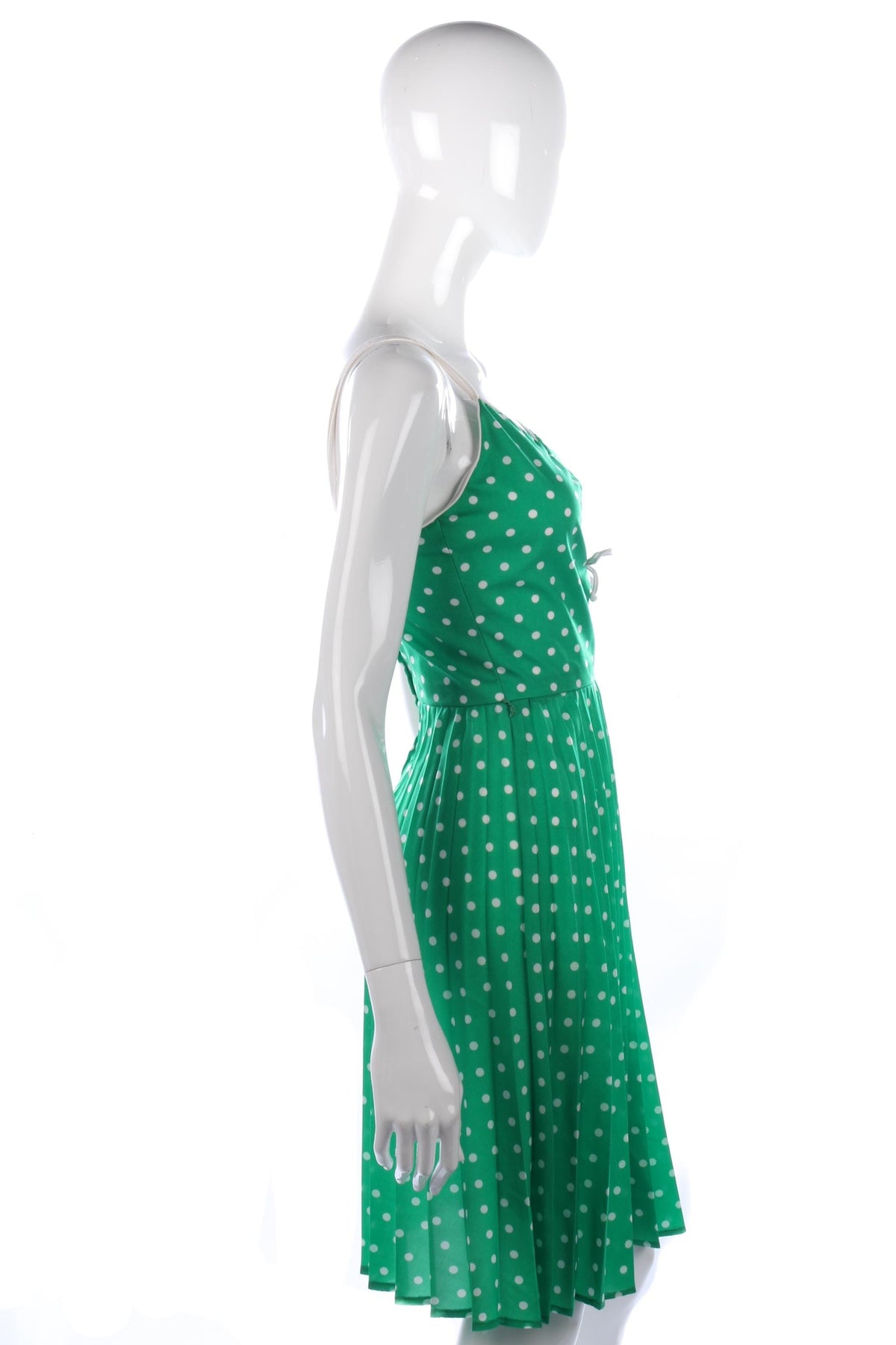 Vintage pleated 1970's green and white spotted dress, size S/M - Ava & Iva