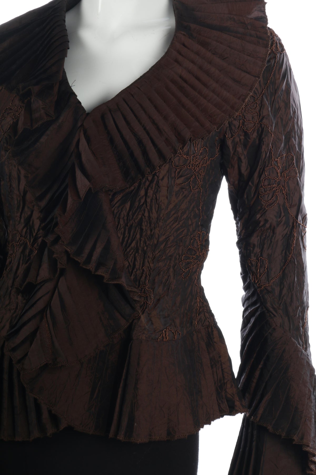 Funky french brown evening jacket with floral embroidery - Ava & Iva