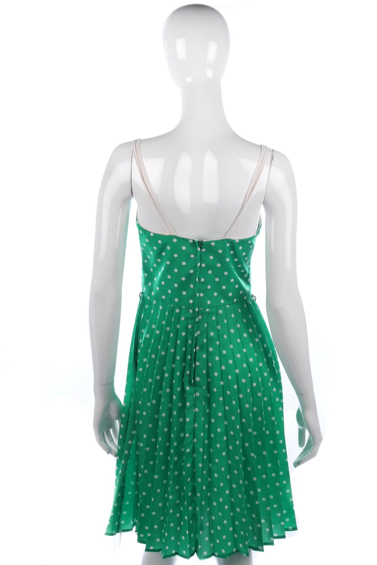 Vintage pleated 1970's green and white spotted dress, size S/M - Ava & Iva